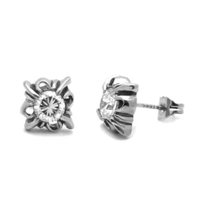 316L Surgical Stainless Steel Round Cubic Zirconia 9MM Vintage Stud Earrings - Picture 1 of 3