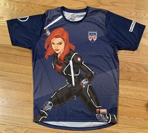 Black widow shirt marvel avengers old glory dc rugby shirt size XL Rare - Picture 1 of 8