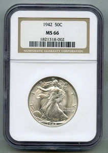 1942 Walking Liberty Silver Half Dollar NGC MS 66 - Picture 1 of 4