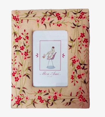 Mon Ami Fabric Embroidered Picture Frame for 4" x 6" Picture Floral On Burlap - Image 1 of 3