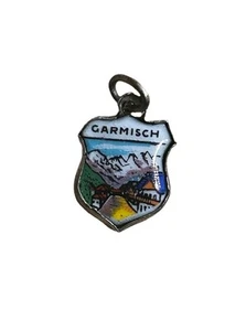 Vintage Silver Karo 800 Garmisch-Germany Charm Enamel Shield Shape - Picture 1 of 4