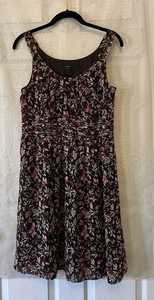 Vestido Ann Taylor Marrón Floral Sin Mangas Cremallera Lateral Talla 6 - Imagen 1 de 9