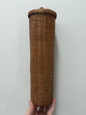 "Cesta de flores redonda larga circular de ratán colgante de pared 12""x3,5""" Foto 1 de 4