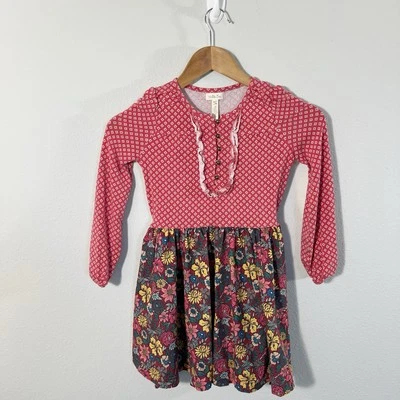 Matilda Jane TATIANA Red Dress Girls Floral Diamond Check Friends Forever Size 6 - Image 1 of 4