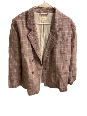 Maeve Anthropologie Blazer Doble Botonadura Mezcla Lino Cuadros Mujer’s Talla 12  Foto 1 de 4