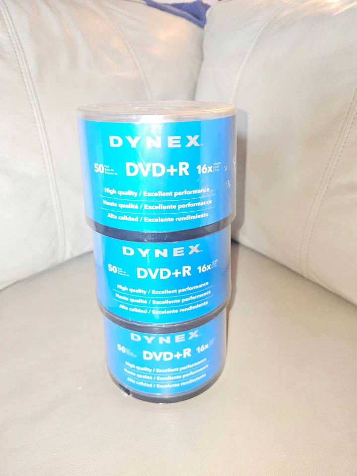 Vintage Dynex DVD+R 3 Sealed Spindle Packs of 50 16x 4.7GB - Image 1 of 1