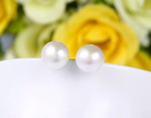Aretes de perlas blancas de agua dulce de 9-10 mm con espalda nupcial de plata de ley S925 - Imagen 1 de 11