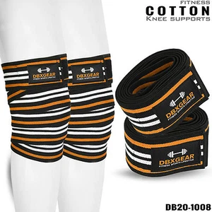 Weight Lifting Knee Wraps Cotton Bandage Elasticated Gym Workout PAIR Support - Picture 1 of 7