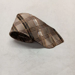 MURANO 100% Silk Neck Tie Brown Tan Striped Hand Made In USA 59x3.25 - Picture 1 of 8