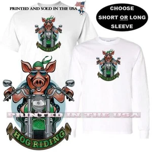 Camiseta de arte gráfico Hog Riding Hawg motocicleta motociclista tipo cerdo dibujos animados S-5X - Imagen 1 de 4