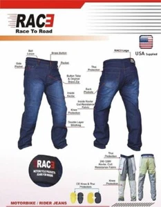 Men Motorcycle Motorbike Denim Jeans Trouser Pants Protective Lining Black Blue - Picture 1 of 12
