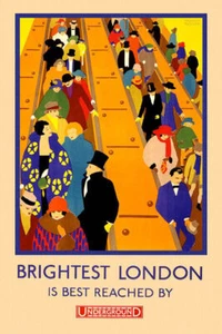 VISIT BRIGHTEST LONDON ENGLAND TRAIN METRO ESCALATOR TRAVEL VINTAGE POSTER REPRO - Picture 1 of 3