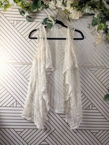 XCVI Wearables Women's Cream Lace Eyelet Vest Open Front Drape Size 1 READ - Picture 1 of 10