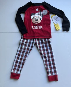 NWT Disney SZ 4T Ready for Santa 2 Piece plaid Pajamas pjs Christmas Holiday New - Picture 1 of 1