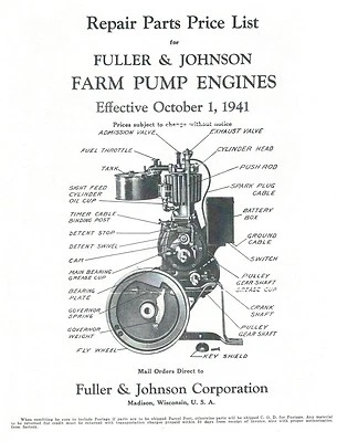 Fuller & Johnson Farm Pump Engines Book Motor Parts List Operating Instructions - Image 1 of 2