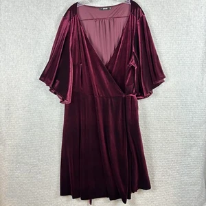 eShakti Womens 3/4 Sleeve Stretch Velvet Wrap Party Dress Wine Red Goth 3XL - Picture 1 of 16