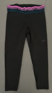 Nike Pro Dri Fit Tights Womens Size XL Black Leg Logo Mesh Waist Band Athletic - Picture 1 of 14