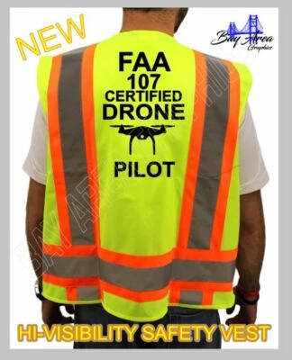  107 CERTIFIED  DRONE PILOT HIGH VISIBILITY YELLOW SAFETY VEST BLACK DESIGN  - Image 1 of 4