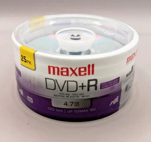 25 Pack Maxell DVD+R 16X Branded Disc Blank Media 4.7GB/120Min NEW - Afbeelding 1 van 7