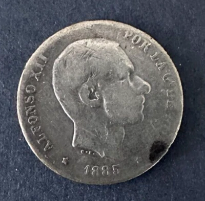 1885 Silver Philippines 20 Centesimos Silver Coin - Fine - Image 1 of 2