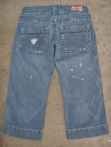 Pantalones de mezclilla True Religion Sammy Big T Crops Wm talla 27 desgastados 100 % algodón - Imagen 1 de 8