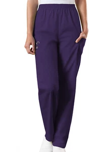 Cherokee Workwear Natural Rise Pull On Cargo Pant Petite 4200P EGGW Eggplant - Picture 1 of 5