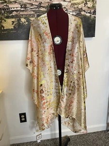 Summer Kimono Cardigan Gold And Pink Flower Pattern  - Picture 1 of 3