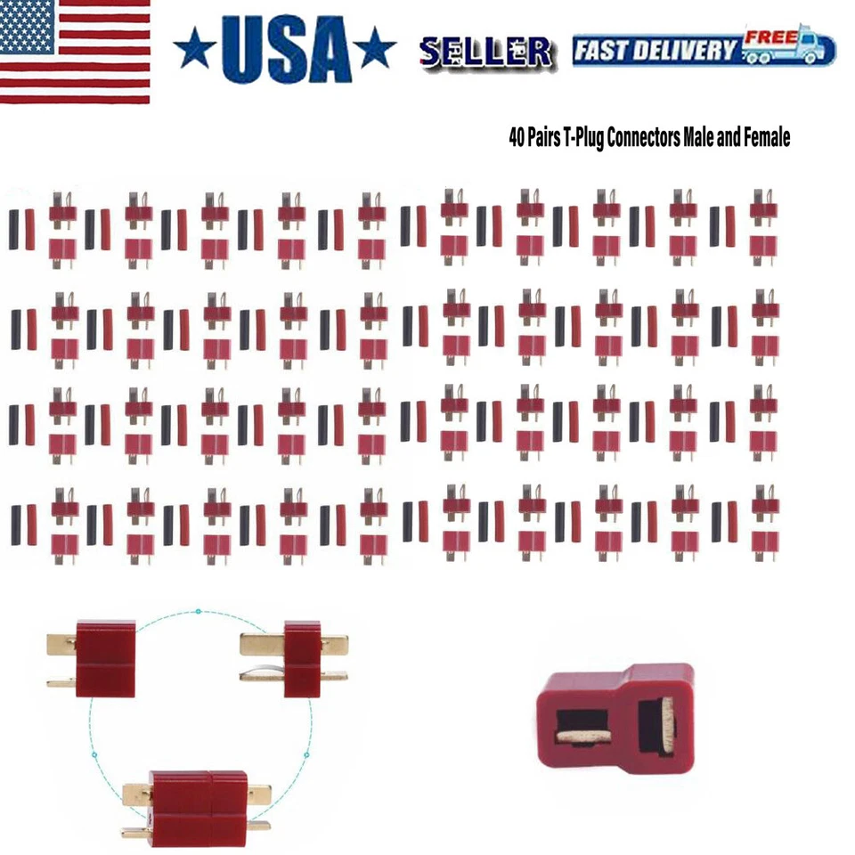 80Pcs Male Female T Plug Connectors Deans Style +Heat Shrink For RC LiPo Battery - Image 1 of 4