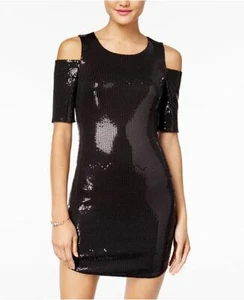As U Wish Juniors' Sequined Cold-Shoulder Bodycon Dress. Size: Small - Picture 1 of 3