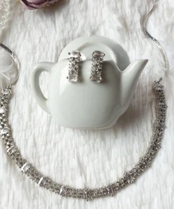 Indian Bollywood Silver Plated Choker Necklace Bridal AD CZ Wedding Jewelry Set - Picture 1 of 8