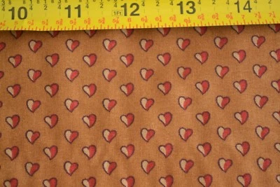 By 1/2 Yd, Red & Tan Hearts on Brown Quilt Cotton/Moda/Collections/Marcus, M8864 - Image 1 of 4