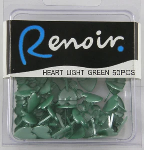 HEART BRADS LIGHT GREEN METALLIC RENOIR SCRAPBOOKING EMBELLISHMENTS 2 PACKSS - Picture 1 of 3