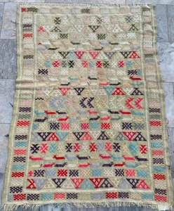 Vintage Handmade Flatweave Moroccan Kilim Traditional Wool Kilim Rug 128x95 cm - Picture 1 of 8