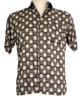 Men's Geometric Print Shirt J.Ferrar Rayon Short Sleeve Black Color Size Small - Image 1 of 4