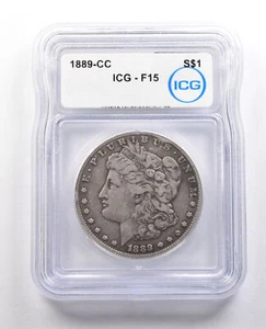 1889-CC Morgan Silver Dollar F15 ICG *1034 - Picture 1 of 3