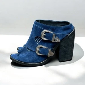 🌻Nightwalker Navy Blind Mule Western Heel Shoes Women's Size 37 or US Size 6.5. - Picture 1 of 15