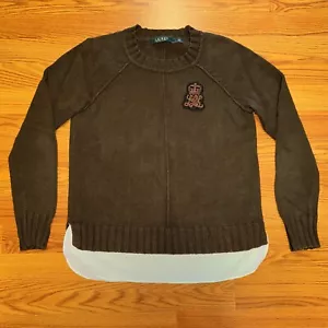 Lauren Ralph Lauren Bullion Crest Crown Patch Logo Layered Twofer Sweater Small - Picture 1 of 6