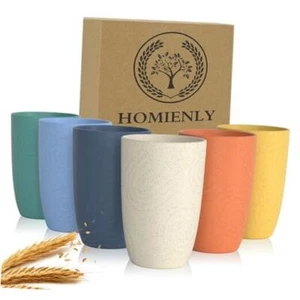 Drinking Glasses Premium Wheat Straw Unbreakable Cups - Set of 12 OZ Colorful - Picture 1 of 7