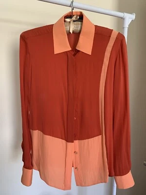 Salvatore Ferragamo Colorblock Red Coral Silk Blouse Sz 38 Foto 1 de 4