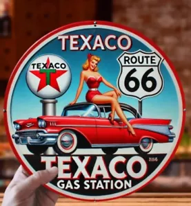 Texaco Motor Oil Route 66 8" Metal Sign Man Cave Garage Gas Station Wall Decor - Picture 1 of 3