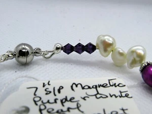 7" purple and white Pearl natural gemstone bracelet - Picture 1 of 3