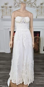 Jovani White Lace Tulle Rhinestone Bustier Top Prom Party Dress size 8 - Picture 1 of 3