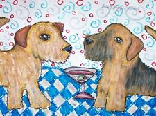 Norfolk Terrier Drinking a Martini Dog Folk Pop Vintage Art Print 8 x 10 Signed