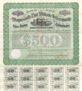 Waynesville, Fort William and Jeffersonville Railroad Co. - 1877 datiert 500 $ Eisenbahn - Bild 1 von 1