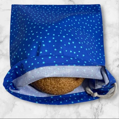 Синий со звездами хлопок льняной хлеб сумка, многоразовый закваски хлеб сумка для хранения - Изображение 1 из 4