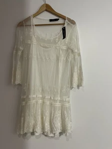 Black Jam WHITE LACE HIPPIE BOHO WOMENS DRESS SIZE 10 Festival Cottage Core - Picture 1 of 13