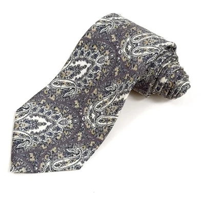 John Varvatos Mens Silk Paisley Necktie Gray Tan Blue Formal Business W: 3.5" - Image 1 of 3