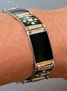 Brazalete vintage Bernard Meldahl esmalte blanco y negro 7,25" - Imagen 1 de 9