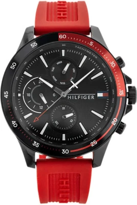 TOMMY HILFIGER 1791722 Black Dial Red Silicon Strap Men's Watch 46mm - Image 1 of 4
