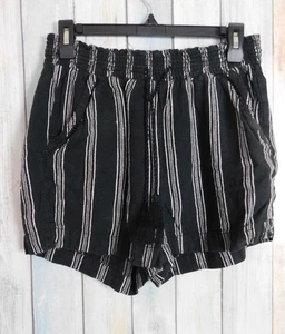 Briggs Women Shorts Medium Black White Stripes Linen Blend Drawstring - Bild 1 von 6